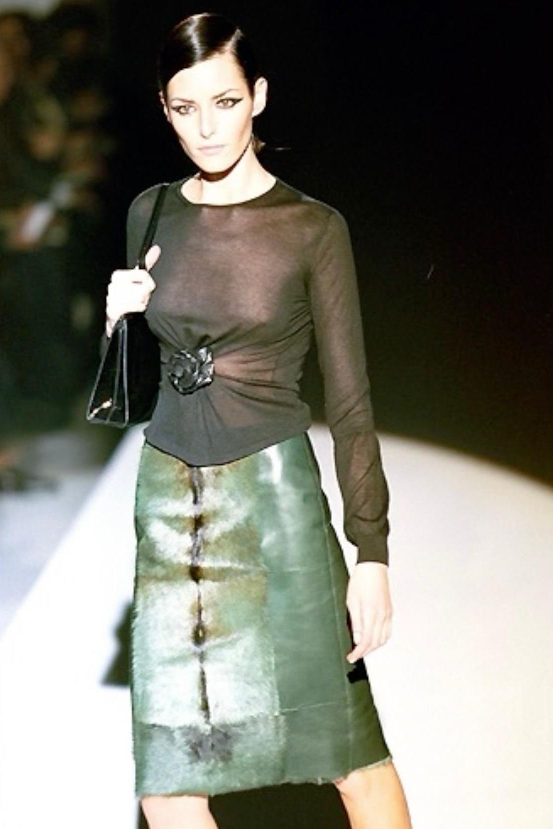 Leather Rose Appliqué Sheer Knit Blouse (Reserved)