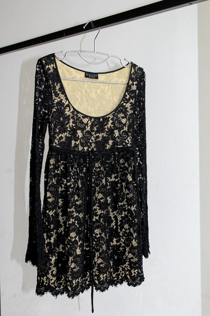 Black Lace Mini Baby Doll Dress