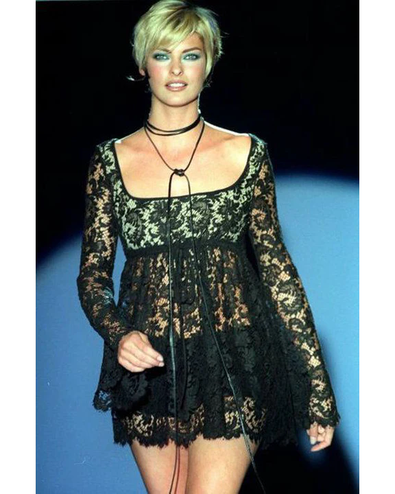 Black Lace Mini Baby Doll Dress